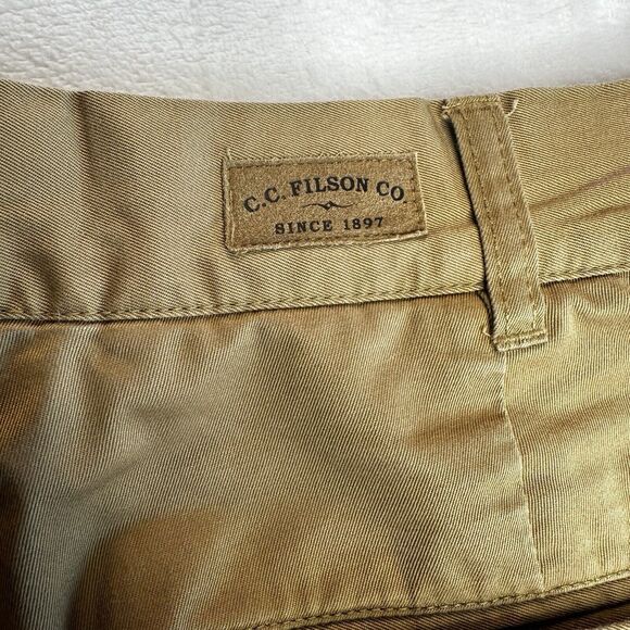 C. C. Filson Co 14015 Men's Cotton Khaki Brown Flat Front Pants Size 35x29 - Picture 7 of 11